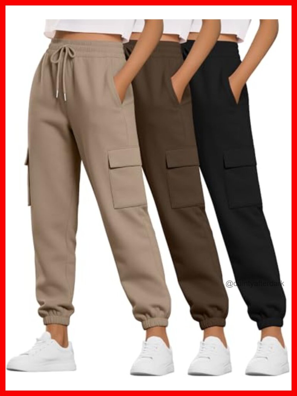 Women's Cargo Sweatpants Joggers 3 Pack High Waist Drawstring Pockets